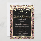 Gold Confetti Dots Leopard Print Sweet 16 Einladung (Vorderseite)