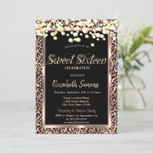 Gold Confetti Dots Leopard Print Sweet 16 Einladung (Stehend Vorderseite)