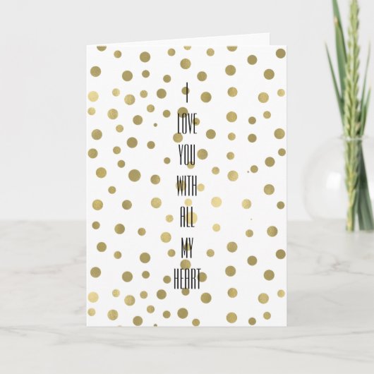 Gold Confetti Dots Liebe Karte (Vorderseite)