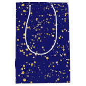 Gold Confetti Dots Midnight Blue Mittlere Geschenktüte (Vorderseite)