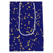 Gold Confetti Dots Midnight Blue Mittlere Geschenktüte (Rückseite)