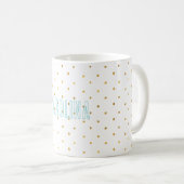 Gold Confetti Dots Mint Name Kaffeetasse (VorderseiteRechts)