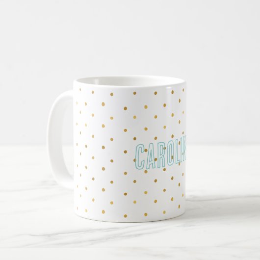 Gold Confetti Dots Mint Name Kaffeetasse (Vorderseite Links)