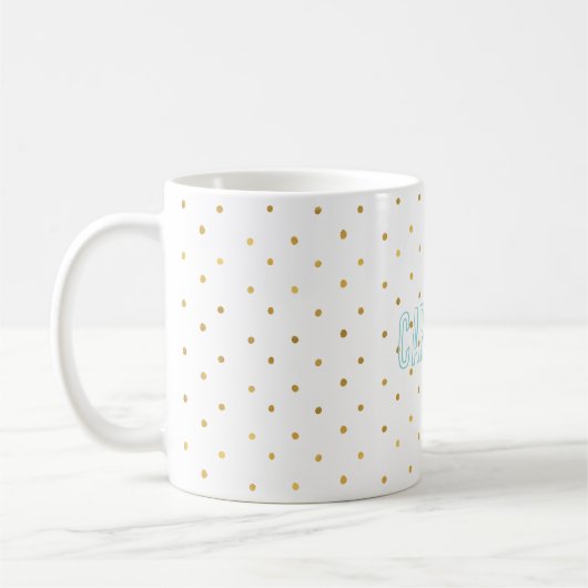 Gold Confetti Dots Mint Name Kaffeetasse (Links)