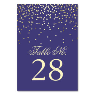 Gold Confetti Dots Navy Hochzeitsfeier Tischnummer