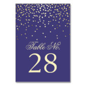 Gold Confetti Dots Navy Hochzeitsfeier Tischnummer (Rückseite)