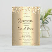 Gold Confetti Dots Princess Gold Quinceañera Einladung (Stehend Vorderseite)
