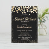 Gold Confetti Dots Prinzessin Black Sweet 16 Einladung (Stehend Vorderseite)