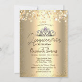 Gold Confetti Dots, Tiara Quinceañera Einladung (Vorderseite)