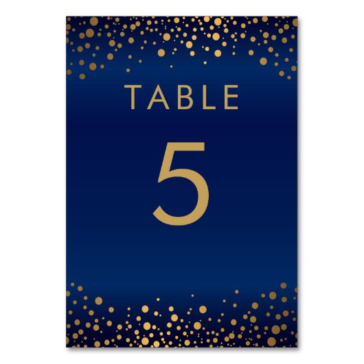 Gold Confetti Dots und Navy Blue - Table Card Tischnummer (Rückseite)