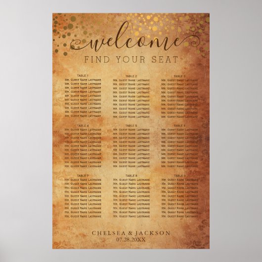 Gold Confetti Dots Vintag - 9 Sitzkarten Poster (Vorne)