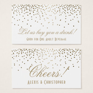 Gold Confetti Dots White Wedding Drinks Tickets