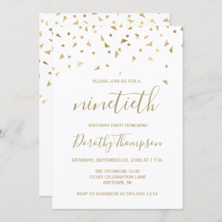 Gold Confetti Dreiecke 90. Geburtstagsparty Einladung