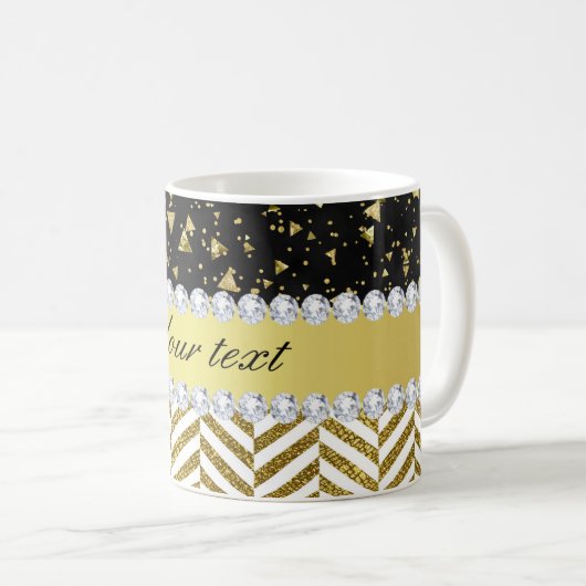 Gold Confetti Dreiecke Chevrons Diamant Bling Kaffeetasse (VorderseiteRechts)
