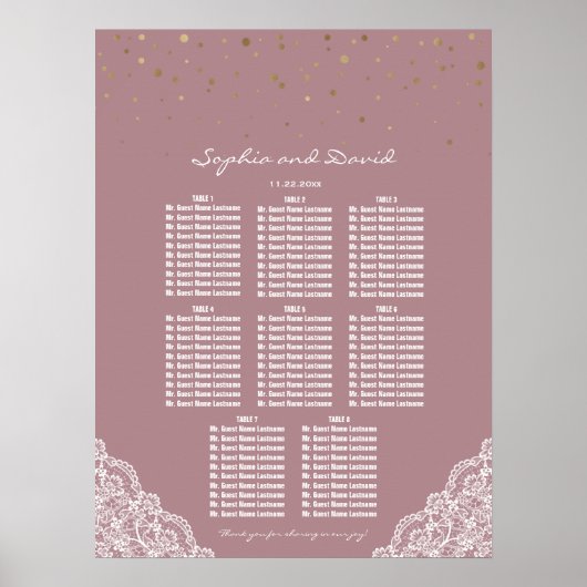 Gold Confetti Dusty Rose Spitzentabelle Poster (Vorne)