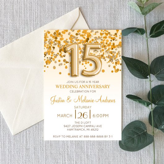 Gold Confetti Einladung zum 15. Hochzeitstag