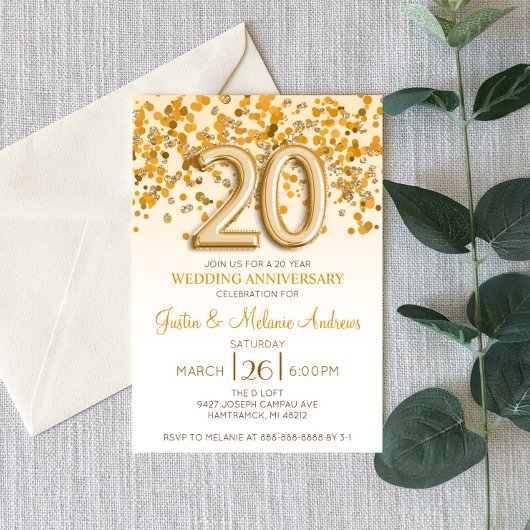 Gold Confetti Einladung zum 20. Hochzeitstag