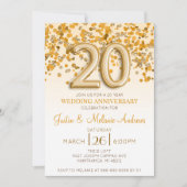 Gold Confetti Einladung zum 20. Hochzeitstag (Vorderseite)