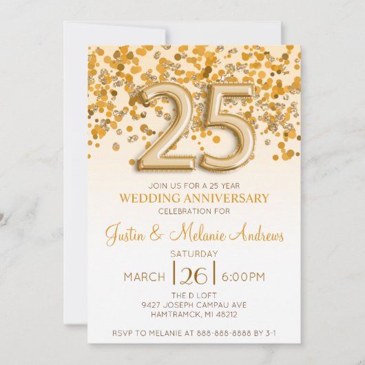 Gold Confetti Einladung zum 25. Hochzeitstag (Vorderseite)