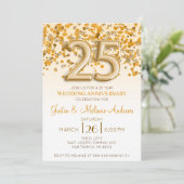 Gold Confetti Einladung zum 25. Hochzeitstag (Stehend Vorderseite)