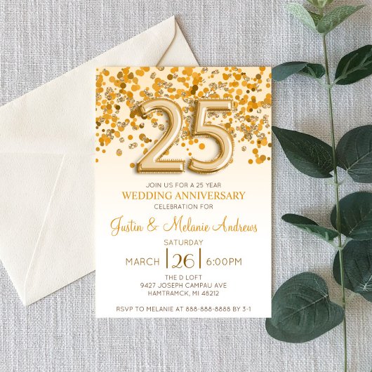 Gold Confetti Einladung zum 25. Hochzeitstag