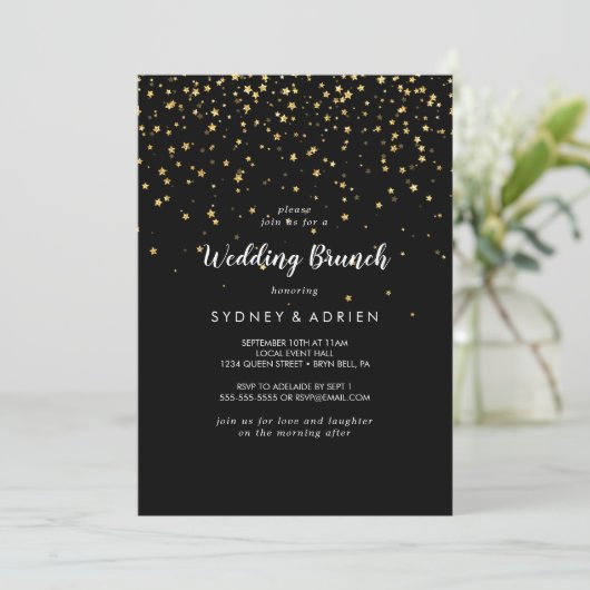 Gold Confetti | Einladung zum Black Wedding Brunch (Stehend Vorderseite)