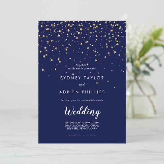 Gold Confetti | Einladung zur informellen Hochzeit (Stehend Vorderseite)