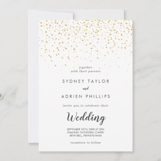 Gold Confetti Einladung zur informellen Hochzeit (Vorderseite)