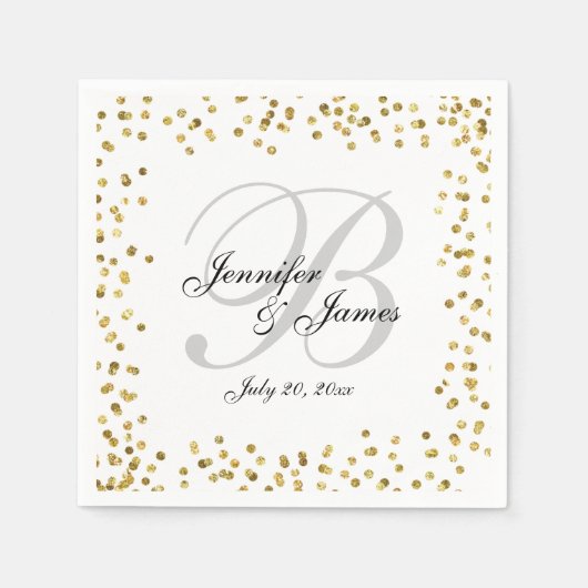 Gold Confetti Elegant Gray Monogram Wedding Serviette (Vorderseite)