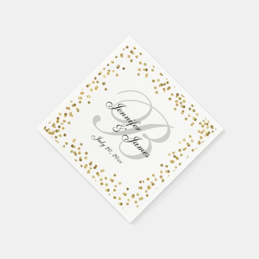 Gold Confetti Elegant Gray Monogram Wedding Serviette (Ecke)