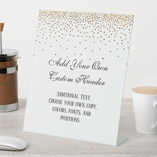 Gold Confetti Elegant Machen Sie es selbst Hochzei Sockelschild (In Situ)