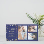 Gold Confetti Elegant Navy Hochzeit Vielen Dank Dankeskarte (Stehend Vorderseite)