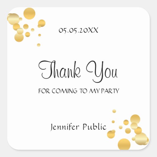 Gold Confetti Elegant Vielen Dank, dass Sie Skript Quadratischer Aufkleber (Vorderseite)