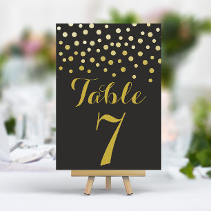 Gold Confetti Elegante Schwarze Tischnummer Karte