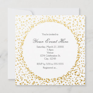 Gold Confetti Eleganter Glamour Dot White Einladun Einladung