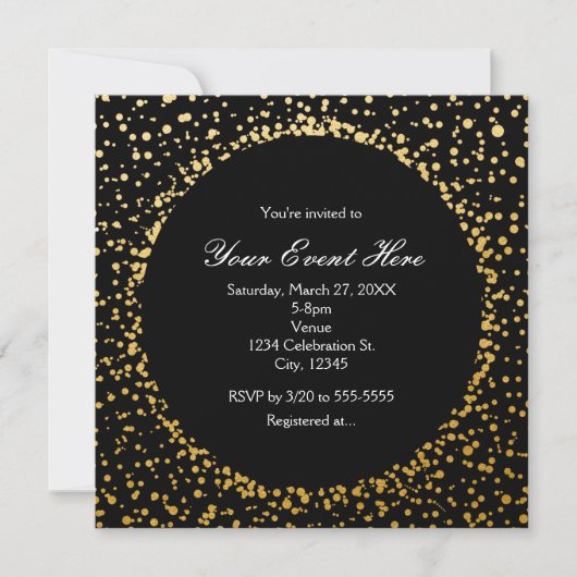 Gold Confetti Eleganter Glamour Dots Einladungen (Vorderseite)