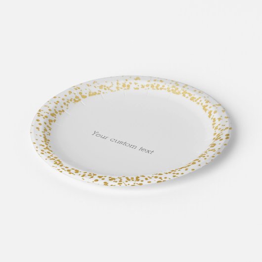 Gold Confetti Eleganter Glamour Dots White Tellers Pappteller (Schrägansicht)