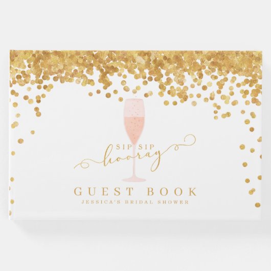 Gold Confetti Elegantes Champagner Brautparty Gästebuch (Vorderseite)
