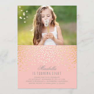 Gold Confetti Elegantes Vintages Foto Geburtstagsp Einladung