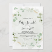 Gold Confetti Eucalyptus Foliage Baby Sprinkle Einladung (Vorderseite)