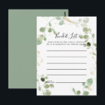 Gold Confetti Eucalyptus Foliage Bucket List Cards Postkarte<br><div class="desc">Diese Eimerkarten aus goldenem Konfetti Eukalyptus blättern perfekt für einen rustikalen Hochzeitsempfang oder Brautparty. Das Design zeichnet sich durch Aquarell Eukalyptus grünes Blattwerk mit goldenen Konfetti aus. Das Schild der Schaufelliste wird separat verkauft.</div>
