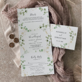 Gold Confetti Eucalyptus Foliage DreifachWedding Dreifach Gefaltete Einladung