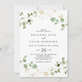 Gold Confetti Eucalyptus Foliage Lässig Einladung (Vorderseite)