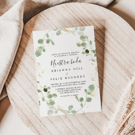 Gold Confetti Eucalyptus Foliage Nuestra Boda Einladung