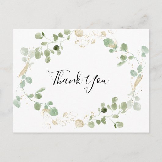 Gold Confetti Eucalyptus Foliage Vielen Dank Postkarte (Vorderseite)