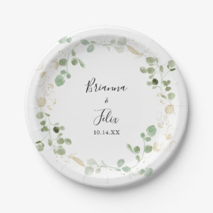 Gold Confetti Eucalyptus Foliage Wedding Cake Pappteller