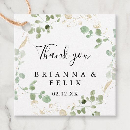 Gold Confetti Eucalyptus Foliage Wedding Geschenkanhänger (Vorderseite)