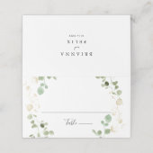 Gold Confetti Eucalyptus Foliage Wedding Platzkarte (Außenseite Aufgefaltet)