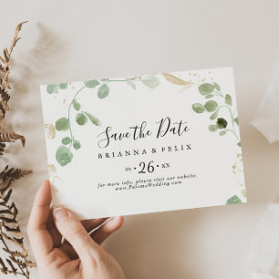 Gold Confetti Eucalyptus Horizontal Wedding Save The Date
