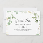 Gold Confetti Eucalyptus Horizontal Wedding Save The Date (Vorderseite)